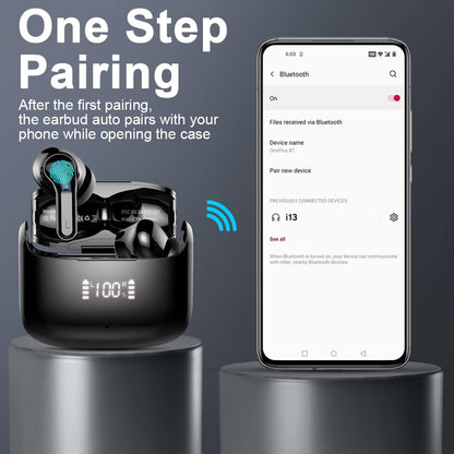 Wireless Earbuds, 2026 Bluetooth 5.4 Headphones NEW Ear Buds 40H Bass Stereo in-Ear Earphones ENC Noise Cancelling Earbuds with 4 HD Mic, USB-C LED Display IP7 Waterproof Sport Headset for Android iOS