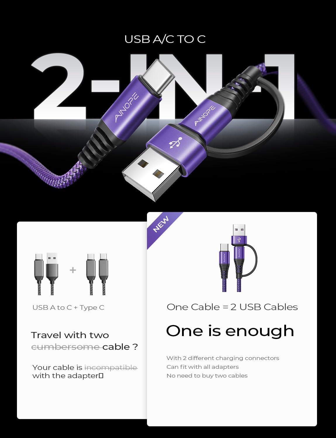 AINOPE 10FT Fast Charge USB C Cable & Adapter - Small Enterprise