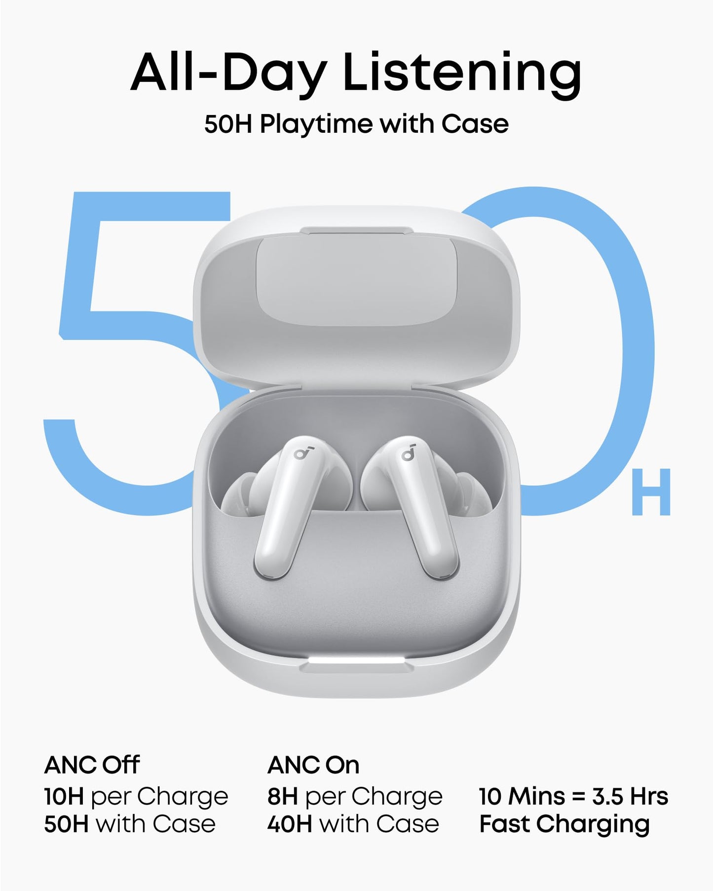 Soundcore P31i by Anker, Real-Time Adaptive Noise Cancelling, Hi-Res Sound, Translation Earbuds, 50H Playtime, Wireless Earbuds, Bluetooth Earphones, Spatial Audio, Fast Charging, IP55 (Black)