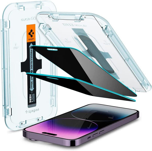 Spigen AluminaCore Tempered Glass Screen Protector [Glas.tR EZ Fit - Privacy] designed for iPhone 17 Pro | iPhone 17 | iPhone 16 Pro [2 Pack] 9H+ Hardness, Aluminum-Enhanced Durability | Tempered Glass, Privacy