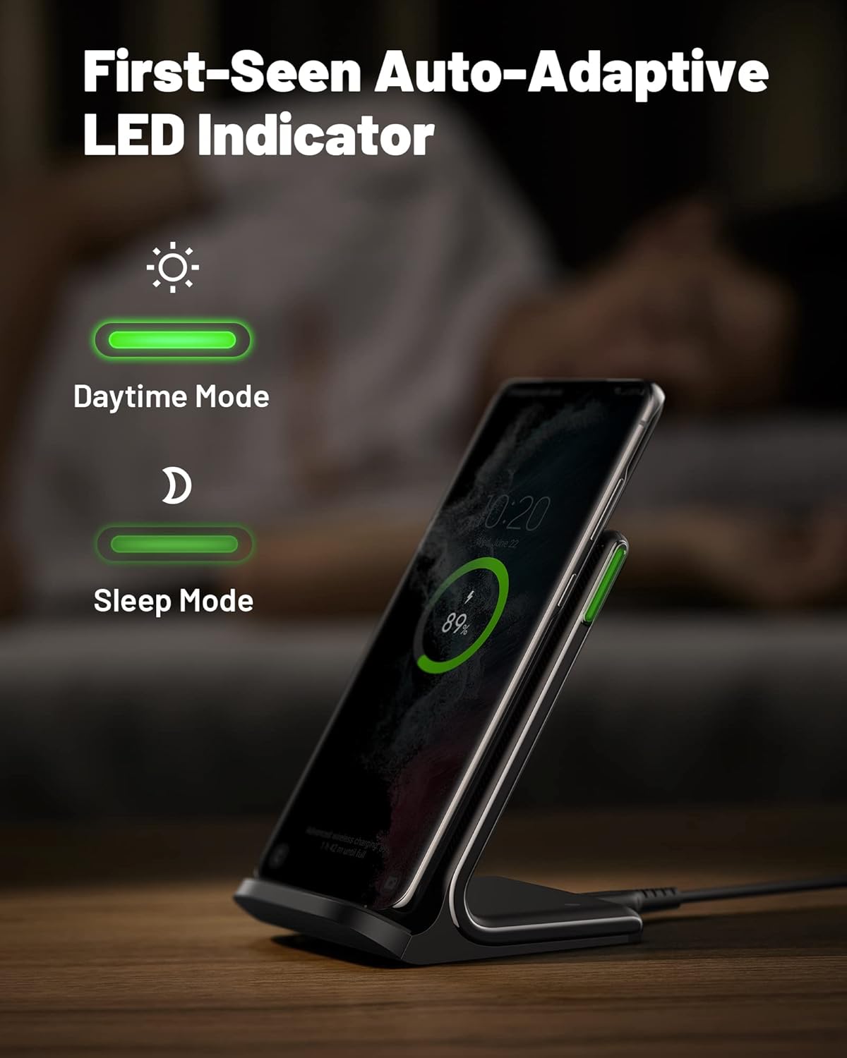Wireless Charger, 15W Fast Qi Certified Wireless Charging Station with Sleep-Friendly Adaptive Light Compatible with Iphone 16 15 14 13 Pro XS 8 plus Samsung Galaxy S25 S24 S23 Note 20 Google Etc