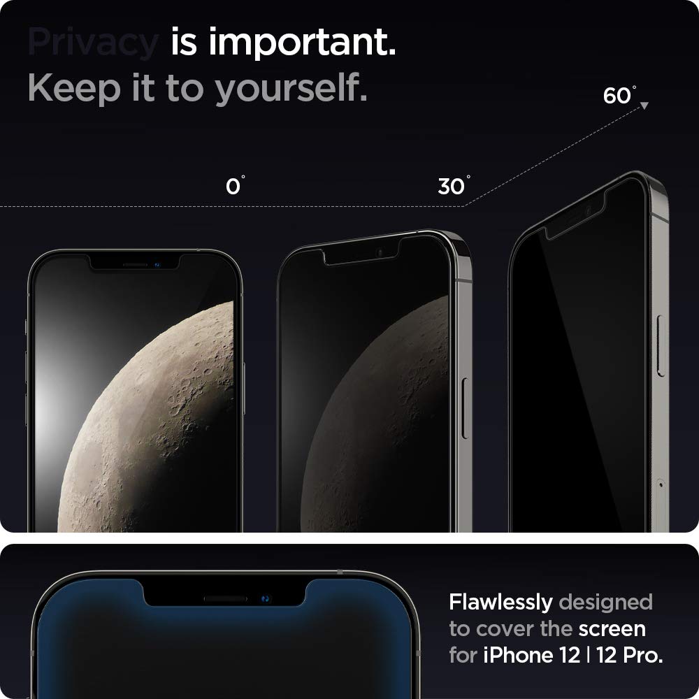 Spigen AluminaCore Tempered Glass Screen Protector [Glas.tR EZ Fit - Privacy] designed for iPhone 17 Pro | iPhone 17 | iPhone 16 Pro [2 Pack] 9H+ Hardness, Aluminum-Enhanced Durability | Tempered Glass, Privacy