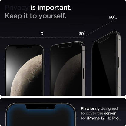 Spigen AluminaCore Tempered Glass Screen Protector [Glas.tR EZ Fit - Privacy] designed for iPhone 17 Pro | iPhone 17 | iPhone 16 Pro [2 Pack] 9H+ Hardness, Aluminum-Enhanced Durability | Tempered Glass, Privacy