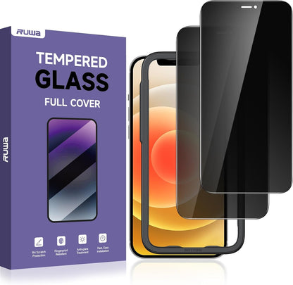 ruwa Privacy Screen Protector for iPhone 13/13 Pro/14/16e [2-Pack][6.1 Inch] Display Tempered Glass Film with Easy Installation Frame, Ultra HD, 9H Hardness, Scratch Resistant, Case Friendly