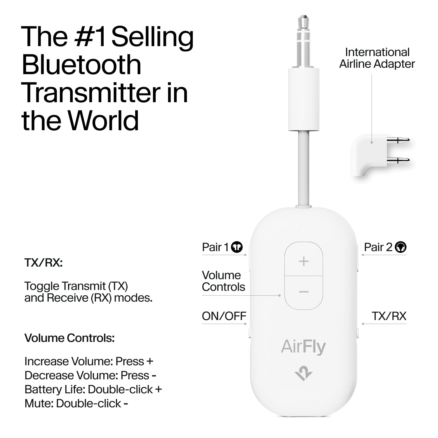 Twelve South AirFly SE | Bluetooth Wireless Audio Transmitter Adapter for AirPods/Headphones, 20+ Hr Battery, Works with 3.5mm aux Jacks on Airplanes, TVs, Gym Equipment, and Travel - Small Enterprise