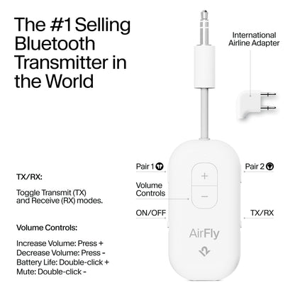 Twelve South AirFly SE | Bluetooth Wireless Audio Transmitter Adapter for AirPods/Headphones, 20+ Hr Battery, Works with 3.5mm aux Jacks on Airplanes, TVs, Gym Equipment, and Travel - Small Enterprise