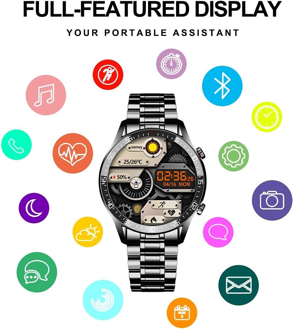 Smart Watches for Men, Fitness Tracker with GPS and Pedometer, Dial/Receive Call Sports Watch, Blood Pressure/Heart Rate/Sleep Monitor, 1.3'' Full Touch Big Screen, Android and Ios Compatible