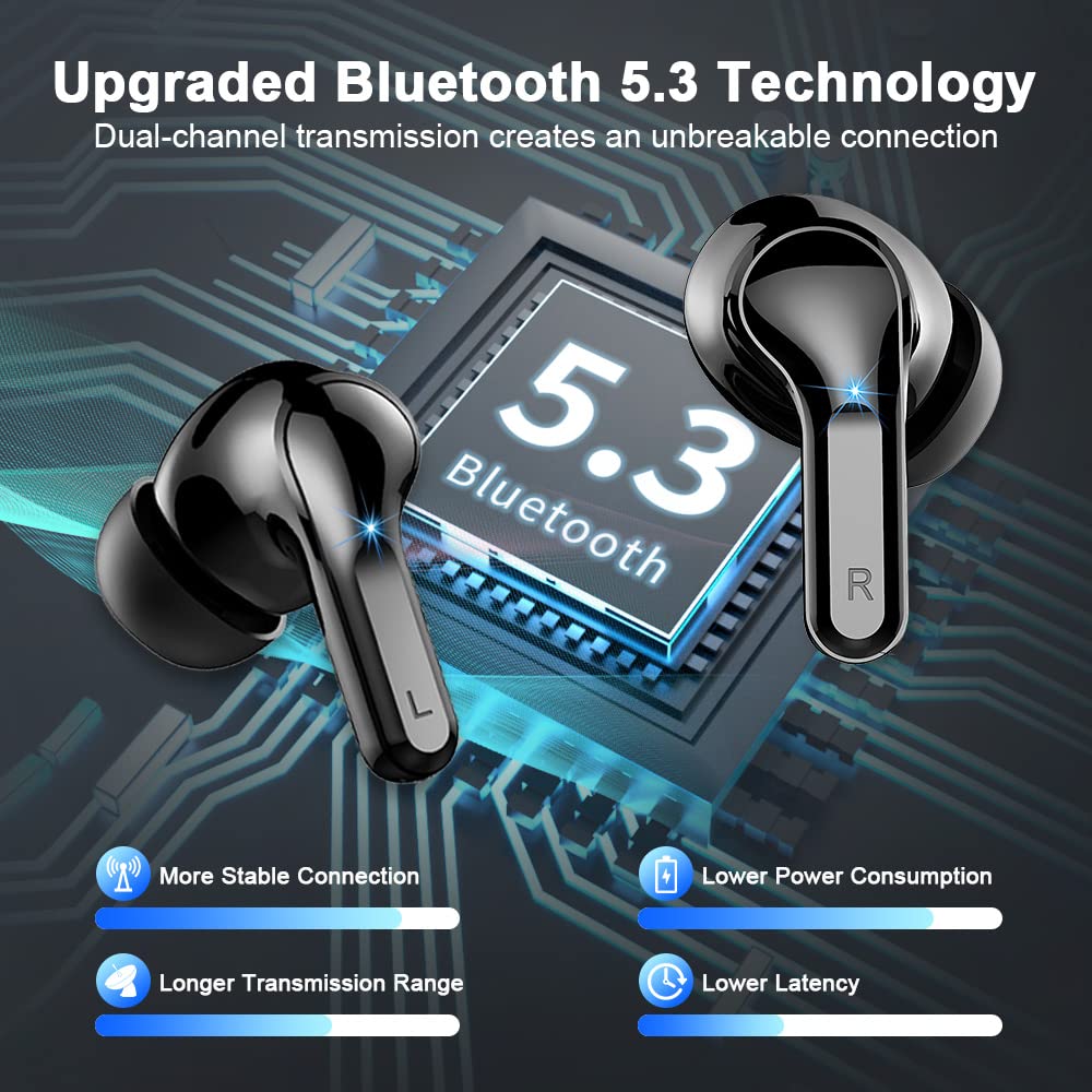 Wireless Earbuds, 2026 Bluetooth 5.4 Headphones NEW Ear Buds 40H Bass Stereo in-Ear Earphones ENC Noise Cancelling Earbuds with 4 HD Mic, USB-C LED Display IP7 Waterproof Sport Headset for Android iOS