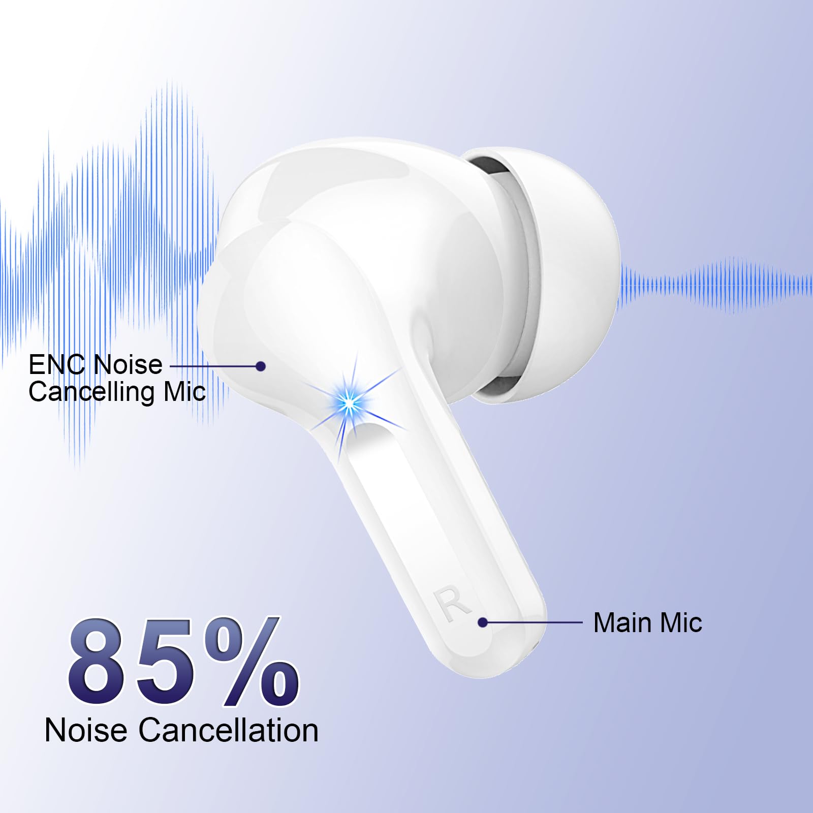 Wireless Earbuds, 2026 Bluetooth 5.4 Headphones NEW Ear Buds 40H Bass Stereo in-Ear Earphones ENC Noise Cancelling Earbuds with 4 HD Mic, USB-C LED Display IP7 Waterproof Sport Headset for Android iOS