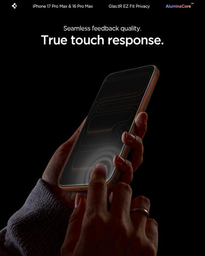 Spigen AluminaCore Tempered Glass Screen Protector [Glas.tR EZ Fit - Privacy] designed for iPhone 17 Pro | iPhone 17 | iPhone 16 Pro [2 Pack] 9H+ Hardness, Aluminum-Enhanced Durability | Tempered Glass, Privacy
