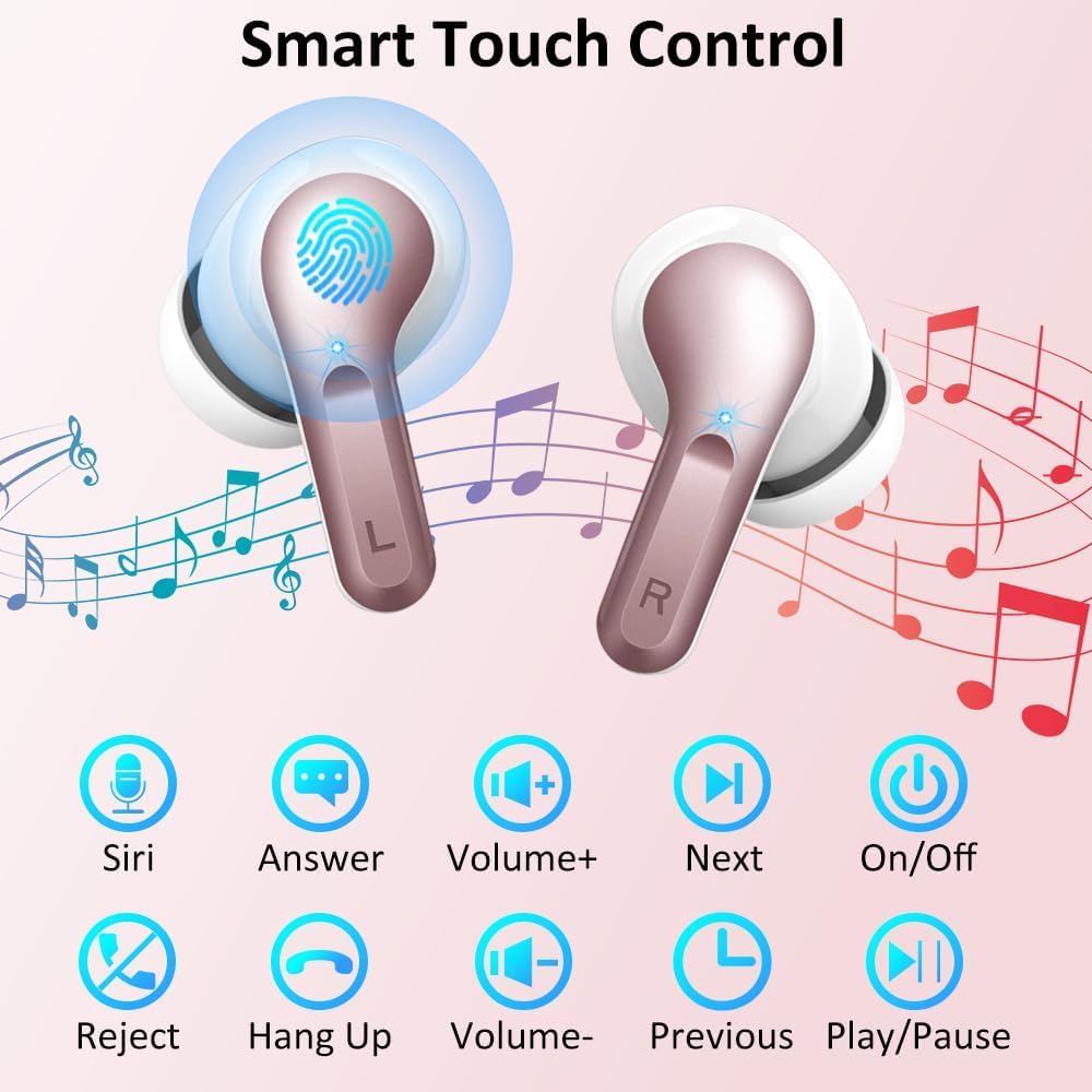 Wireless Earbuds, 2026 Bluetooth 5.4 Headphones NEW Ear Buds 40H Bass Stereo in-Ear Earphones ENC Noise Cancelling Earbuds with 4 HD Mic, USB-C LED Display IP7 Waterproof Sport Headset for Android iOS