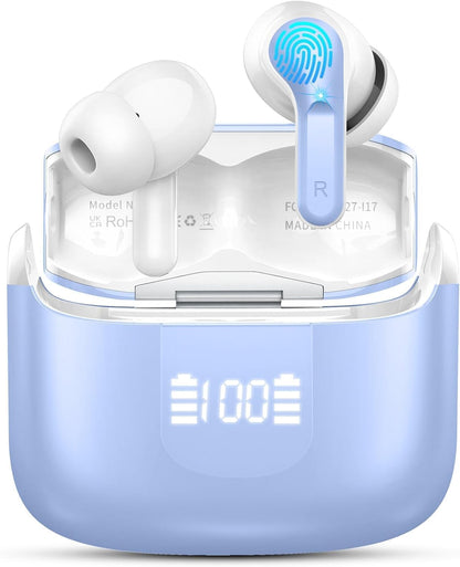 Wireless Earbuds, 2026 Bluetooth 5.4 Headphones NEW Ear Buds 40H Bass Stereo in-Ear Earphones ENC Noise Cancelling Earbuds with 4 HD Mic, USB-C LED Display IP7 Waterproof Sport Headset for Android iOS