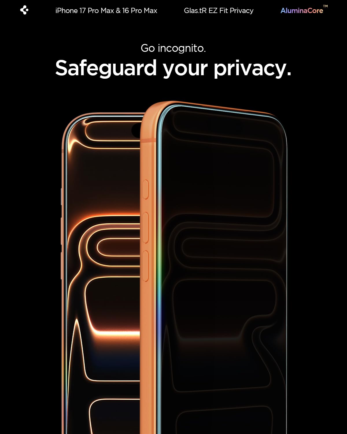 Spigen AluminaCore Tempered Glass Screen Protector [Glas.tR EZ Fit - Privacy] designed for iPhone 17 Pro | iPhone 17 | iPhone 16 Pro [2 Pack] 9H+ Hardness, Aluminum-Enhanced Durability | Tempered Glass, Privacy