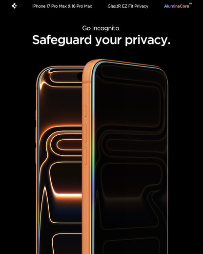 Spigen AluminaCore Tempered Glass Screen Protector [Glas.tR EZ Fit - Privacy] designed for iPhone 17 Pro | iPhone 17 | iPhone 16 Pro [2 Pack] 9H+ Hardness, Aluminum-Enhanced Durability | Tempered Glass, Privacy
