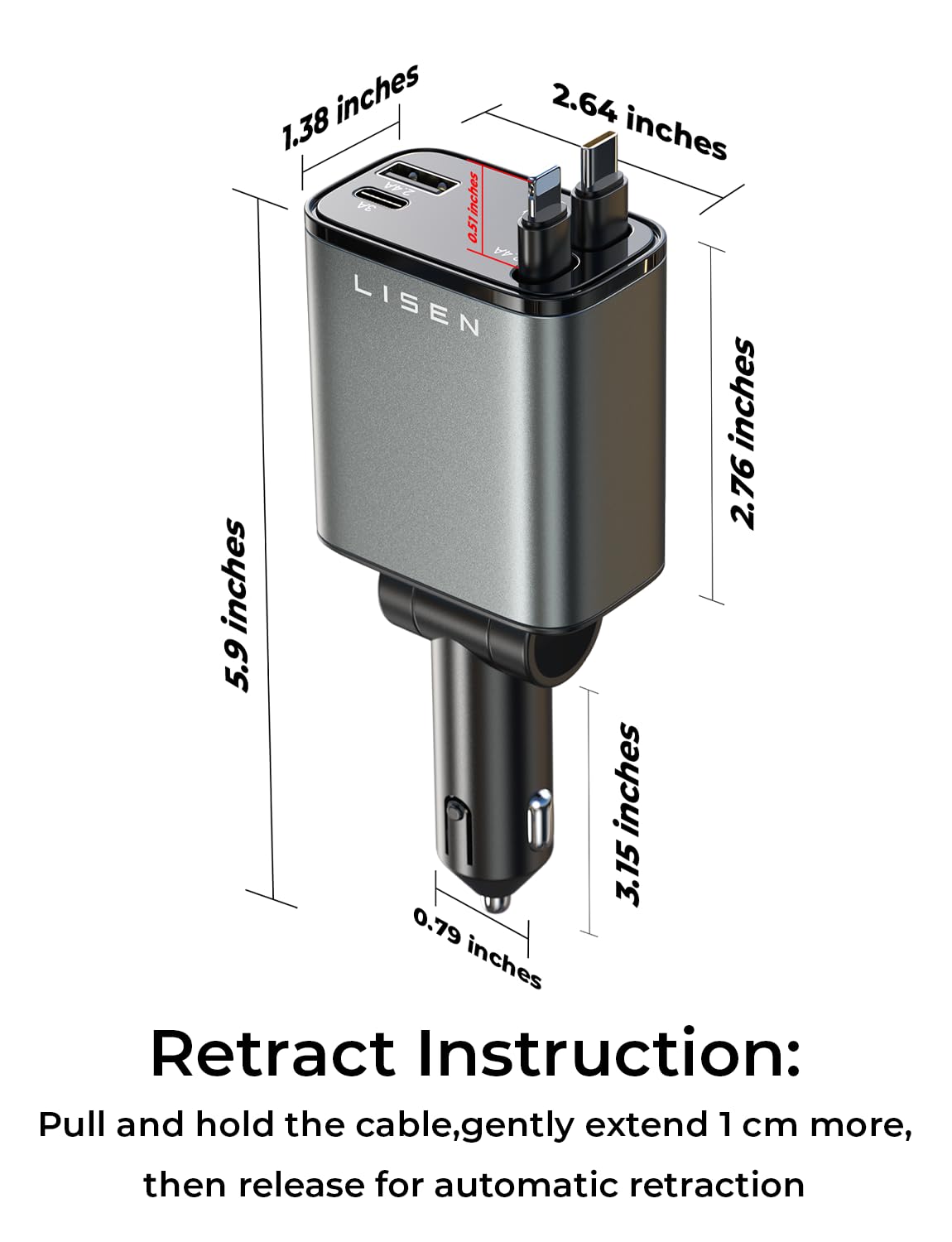 LISEN AutoCharge Pro: 69W Retractable USB C Adapter - Small Enterprise