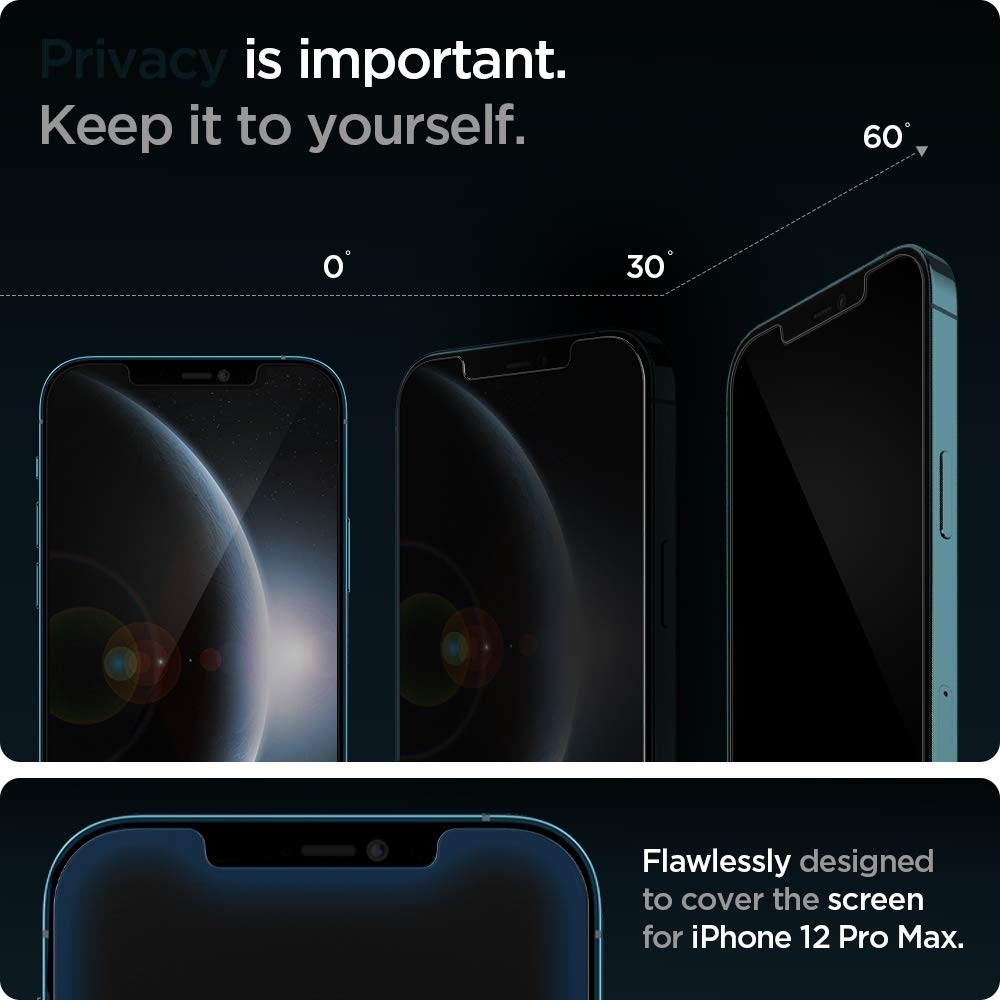 Spigen AluminaCore Tempered Glass Screen Protector [Glas.tR EZ Fit - Privacy] designed for iPhone 17 Pro | iPhone 17 | iPhone 16 Pro [2 Pack] 9H+ Hardness, Aluminum-Enhanced Durability | Tempered Glass, Privacy