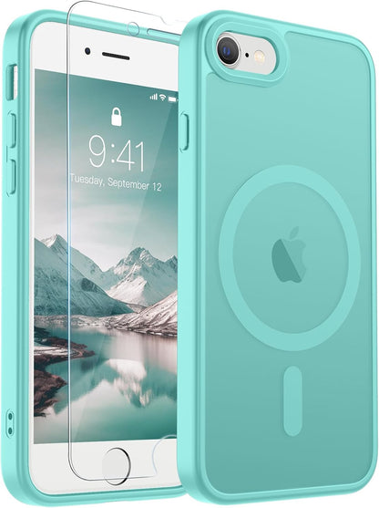 SUPFINE Magnetic for iPhone SE Case 2022 (3rd)/2020 (2nd), iPhone 8 Case (Compatible with MagSafe) (Military Grade Drop Protection) Translucent Matte Phone Cover,Black