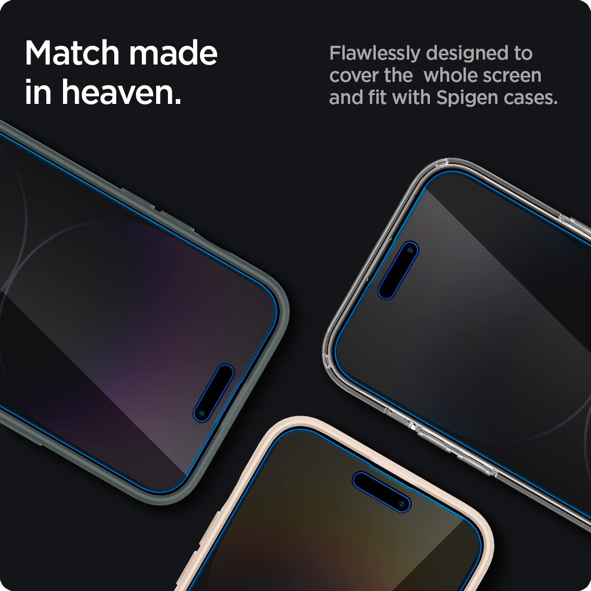 Spigen AluminaCore Tempered Glass Screen Protector [Glas.tR EZ Fit - Privacy] designed for iPhone 17 Pro | iPhone 17 | iPhone 16 Pro [2 Pack] 9H+ Hardness, Aluminum-Enhanced Durability | Tempered Glass, Privacy