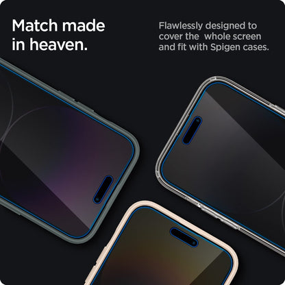Spigen AluminaCore Tempered Glass Screen Protector [Glas.tR EZ Fit - Privacy] designed for iPhone 17 Pro | iPhone 17 | iPhone 16 Pro [2 Pack] 9H+ Hardness, Aluminum-Enhanced Durability | Tempered Glass, Privacy
