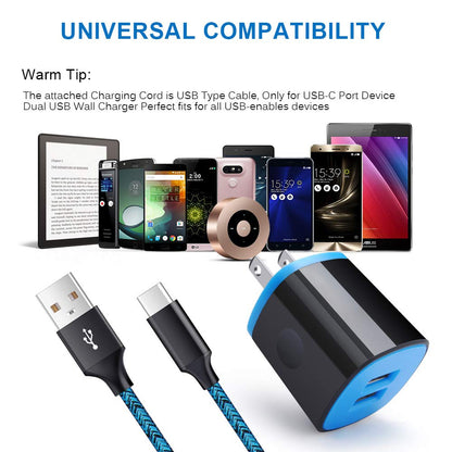 USB C Charger, AndHot Dual Port 2.1A Charger Block Plug+6ft Type C Fast Charging Cable for Samsung Galaxy S26 S25 S24 S23 S22 S21 S20 Note20 A57 A37 A17 A56 A16 A25 A35 A55 A15 A54 A14 A13 A23 A53 A32