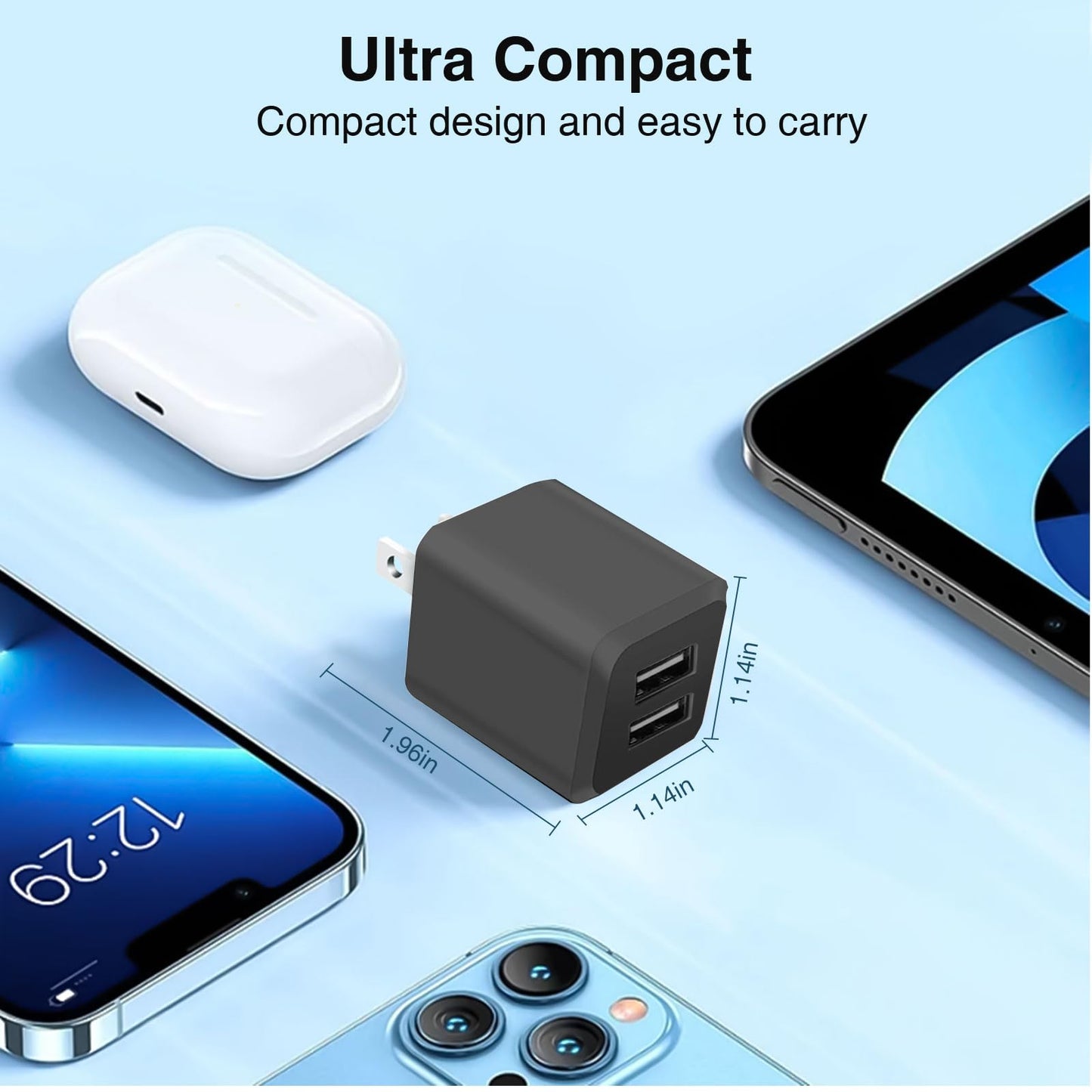 USB Wall Charger, Dual Port Cube Power Adapter Charger Plug Block Charging Box, Dual Port Wall Fast Charging Adapter, Compatible for i Phone 14 13 12 11，Milky White