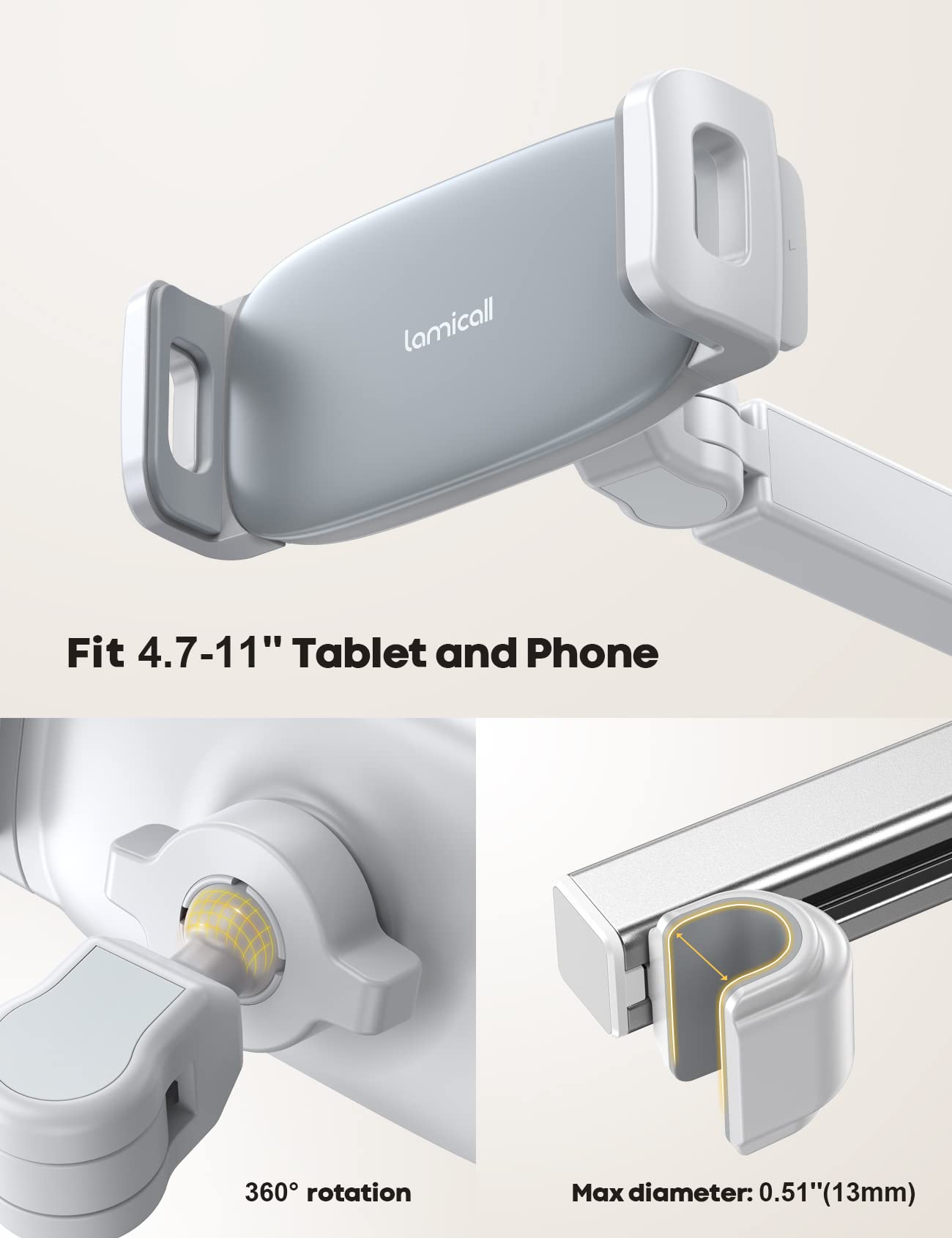 Lamicall Car Headrest Tablet Holder Extension Arm