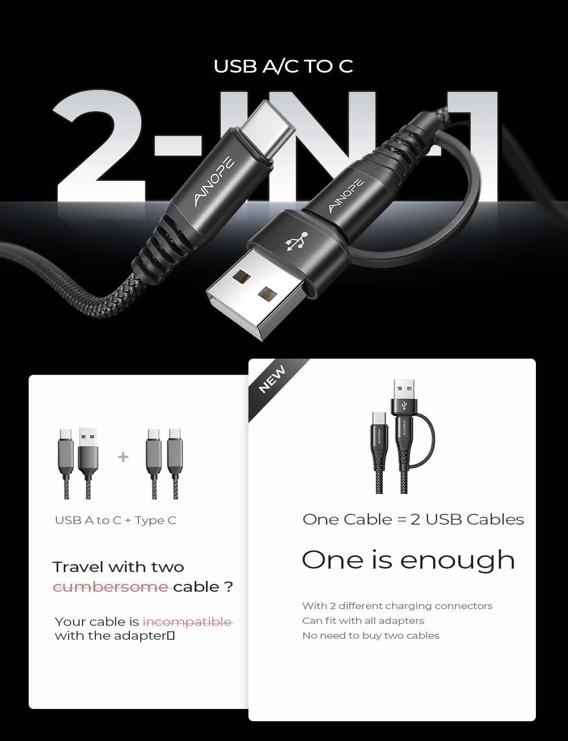 AINOPE 10FT Fast Charge USB C Cable & Adapter - Small Enterprise