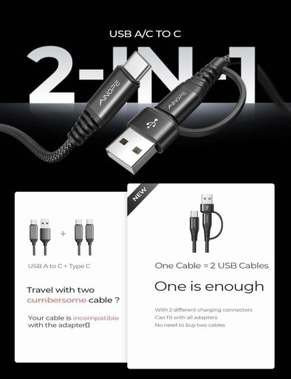 AINOPE 10FT Fast Charge USB C Cable & Adapter - Small Enterprise