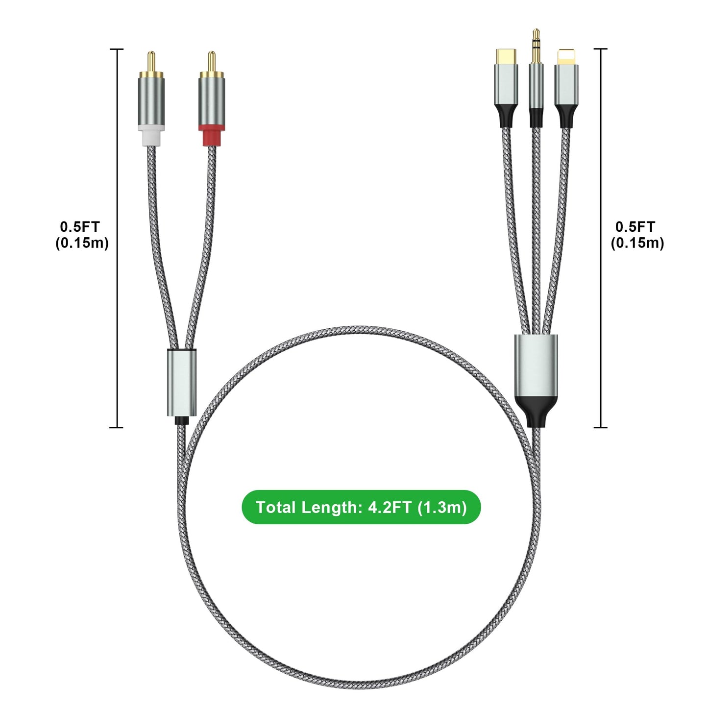 Lightning to RCA Cable Audio Aux Adapter,RCA to 3.5mm Cable，USB C to 2 RCA Audio Cable， (3 in 1 Audio Cable) for Power Amplifier, Car, Home Theater, Speaker and More(Lightning Compatible)(4.26FT)