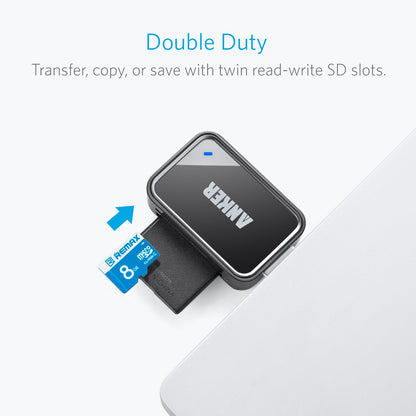 Anker SD Card Reader, 2-in-1 USB C Memory Card Reader for Digital Camera SD Card Viewer with Dual Slot for SDXC, SDHC, SD, MMC, RS-MMC, Micro SDXC,MicroSD, Micro SDHC Card, and UHS-I Cards
