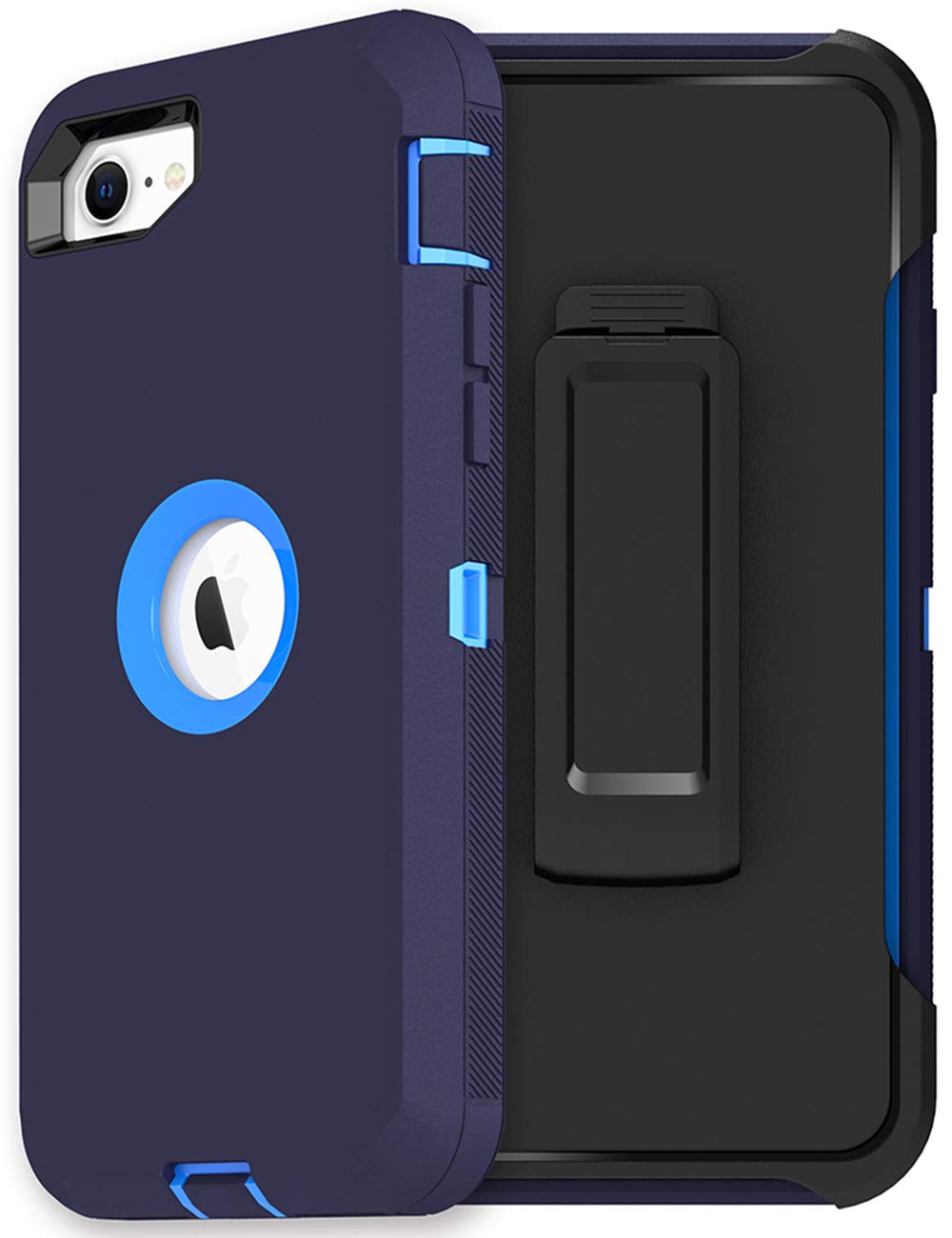 MXX Heavy Duty Protective Case for iPhone SE 2020/22 with Screen Protector, 3 Layers, Rugged Rubber, Rotating 360 Degree Belt Clip, Black/Gray