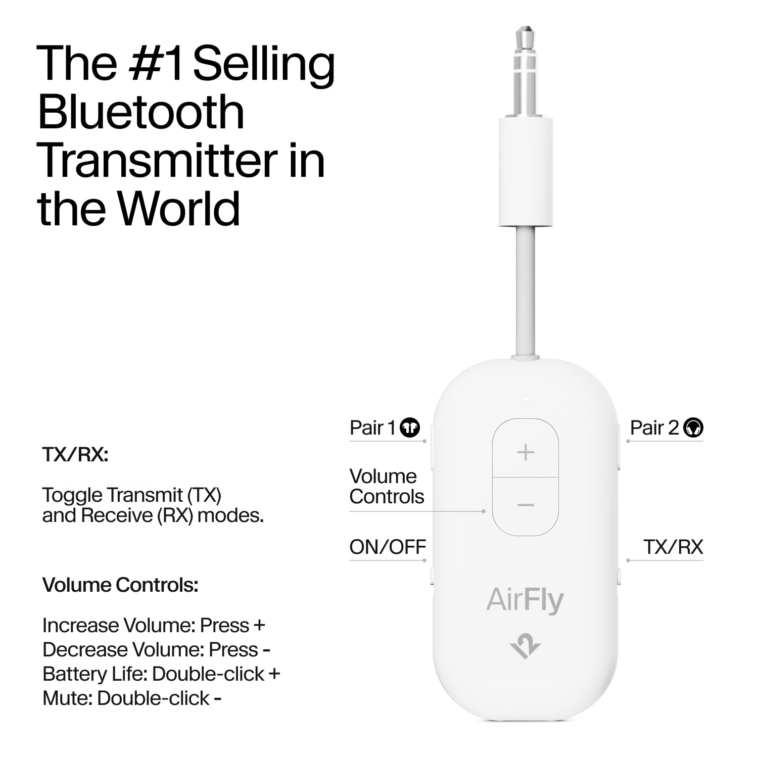 Twelve South AirFly SE | Bluetooth Wireless Audio Transmitter Adapter for AirPods/Headphones, 20+ Hr Battery, Works with 3.5mm aux Jacks on Airplanes, TVs, Gym Equipment, and Travel - Small Enterprise