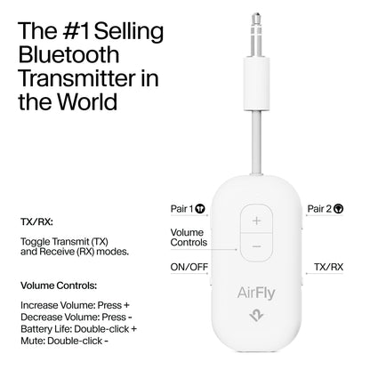Twelve South AirFly SE | Bluetooth Wireless Audio Transmitter Adapter for AirPods/Headphones, 20+ Hr Battery, Works with 3.5mm aux Jacks on Airplanes, TVs, Gym Equipment, and Travel - Small Enterprise