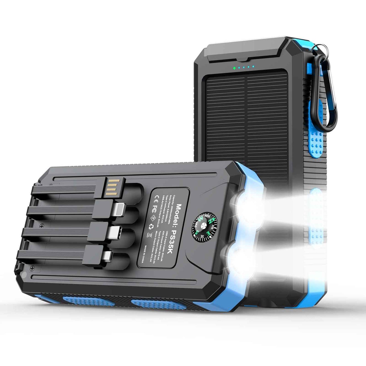 Solar Power Bank 20000mAh with 4 Cables & Flashlights