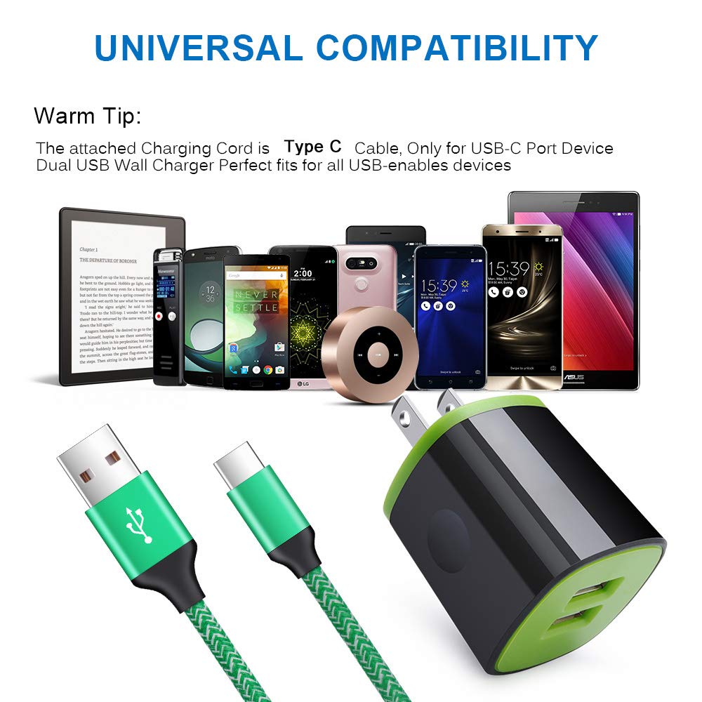 USB C Charger, AndHot Dual Port 2.1A Charger Block Plug+6ft Type C Fast Charging Cable for Samsung Galaxy S26 S25 S24 S23 S22 S21 S20 Note20 A57 A37 A17 A56 A16 A25 A35 A55 A15 A54 A14 A13 A23 A53 A32
