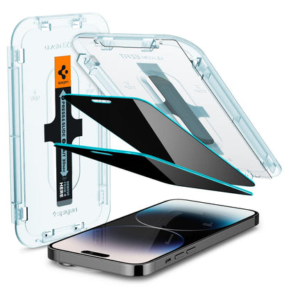 Spigen AluminaCore Tempered Glass Screen Protector [Glas.tR EZ Fit - Privacy] designed for iPhone 17 Pro | iPhone 17 | iPhone 16 Pro [2 Pack] 9H+ Hardness, Aluminum-Enhanced Durability | Tempered Glass, Privacy