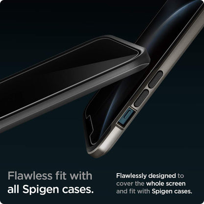 Spigen AluminaCore Tempered Glass Screen Protector [Glas.tR EZ Fit - Privacy] designed for iPhone 17 Pro | iPhone 17 | iPhone 16 Pro [2 Pack] 9H+ Hardness, Aluminum-Enhanced Durability | Tempered Glass, Privacy