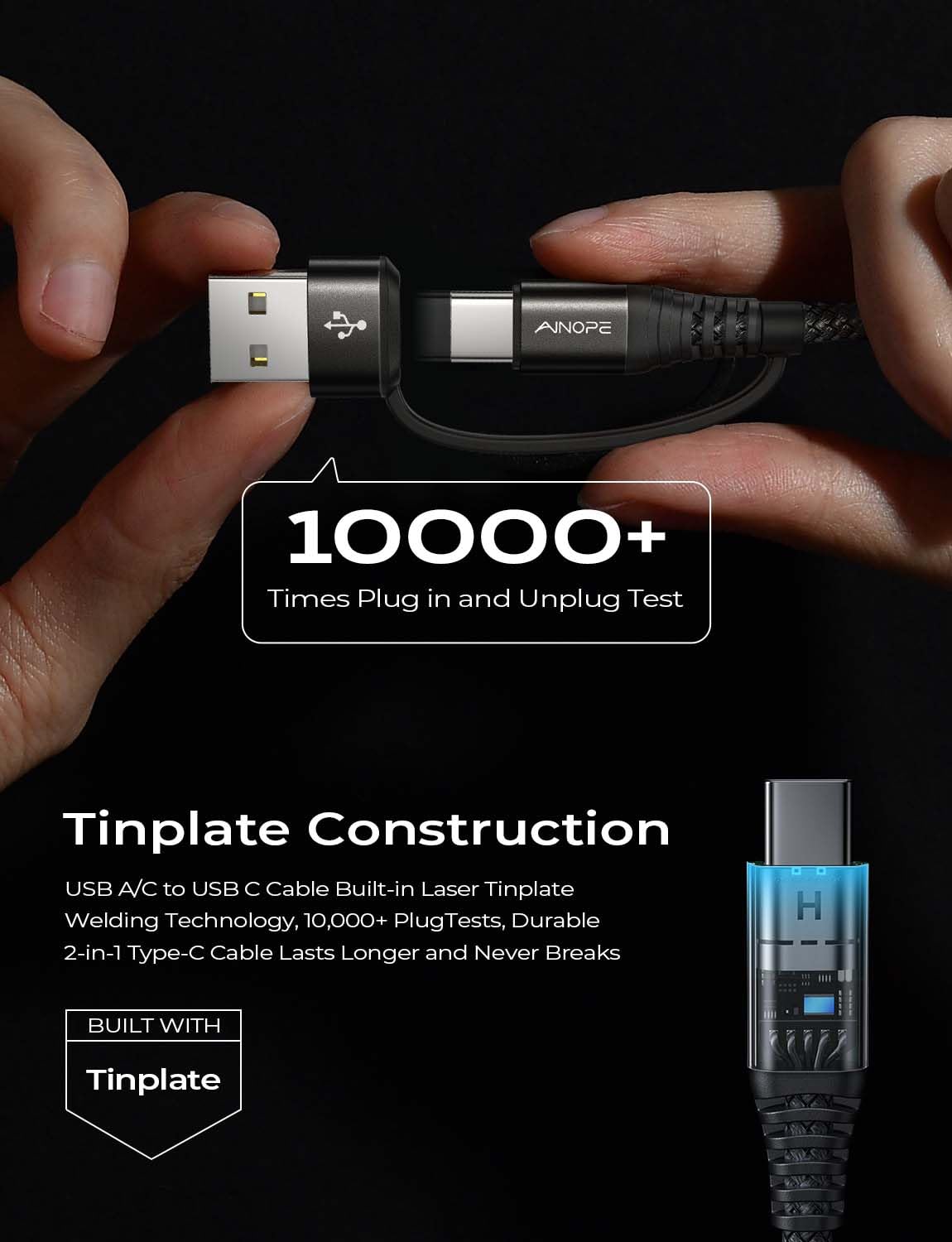 AINOPE 10FT Fast Charge USB C Cable & Adapter - Small Enterprise