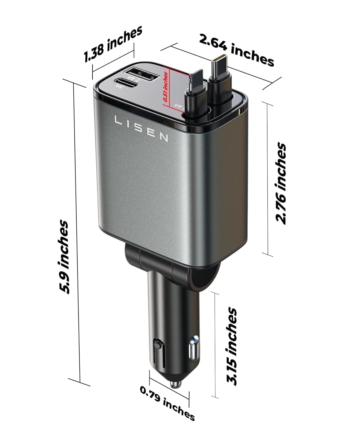 LISEN AutoCharge Pro: 69W Retractable USB C Adapter - Small Enterprise