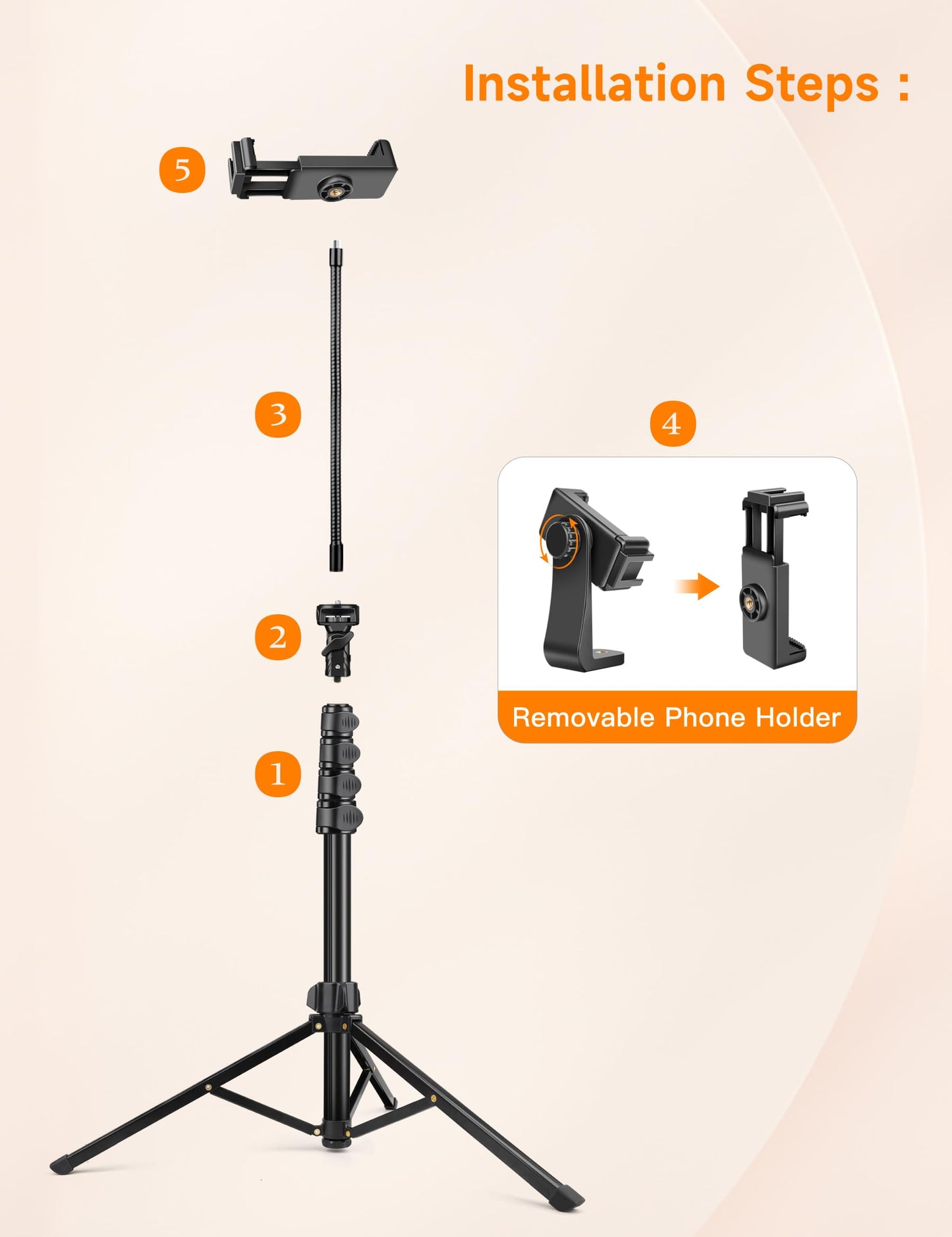 86 Tall Phone Tripod with Flexible Gooseneck & Remote