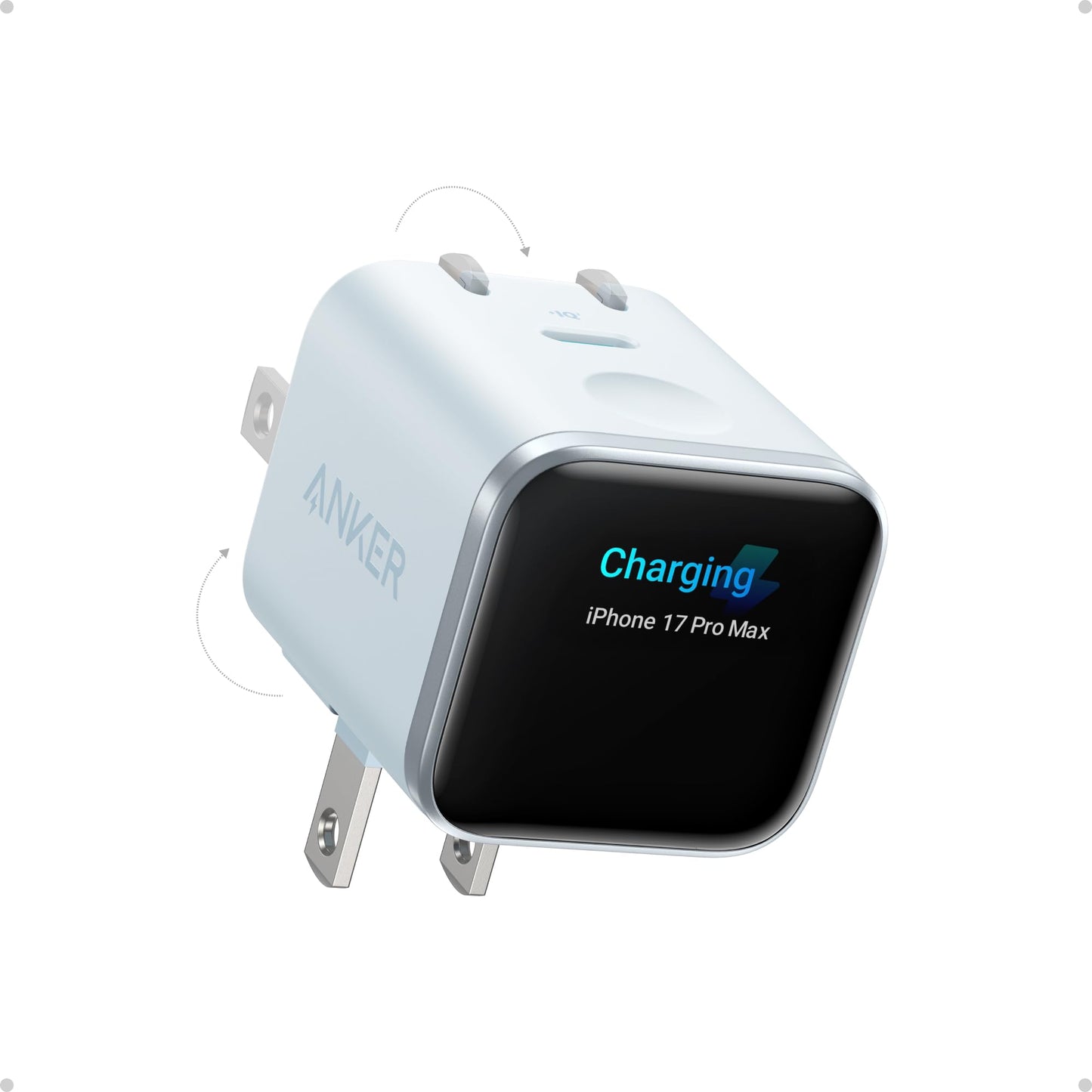 Anker Smart Display Charger,Anker Nano 45W Max GaN Fast Charging USB C Charger Block,180° Foldable Plug,Smart Recognition,Built-in Care Mode,for iPhone17/16/15(Non-Battery,One USB-C Port,No Cable)