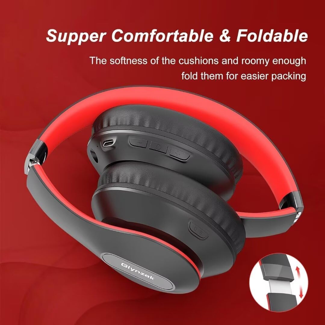 Glynzak Wireless Bluetooth Headphones Over Ear 65H Playtime HiFi Stereo Headset with Microphone and 6EQ Modes Foldable Bluetooth 6.0 Headphones for Travel Smartphone Computer Laptop
