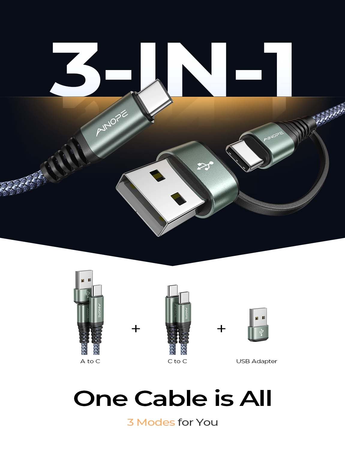 AINOPE 10FT Fast Charge USB C Cable & Adapter - Small Enterprise