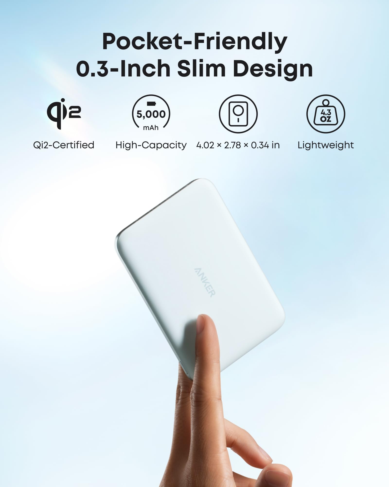 Anker Nano MagSafe Power Bank, Ultra-Slim 5,000mAh Magnetic Wireless Charging Battery, Qi2 Certified 15W Max MagSafe-Compatible Portable Charger, Ergonomic Design, for iPhone Air/17/16 Series