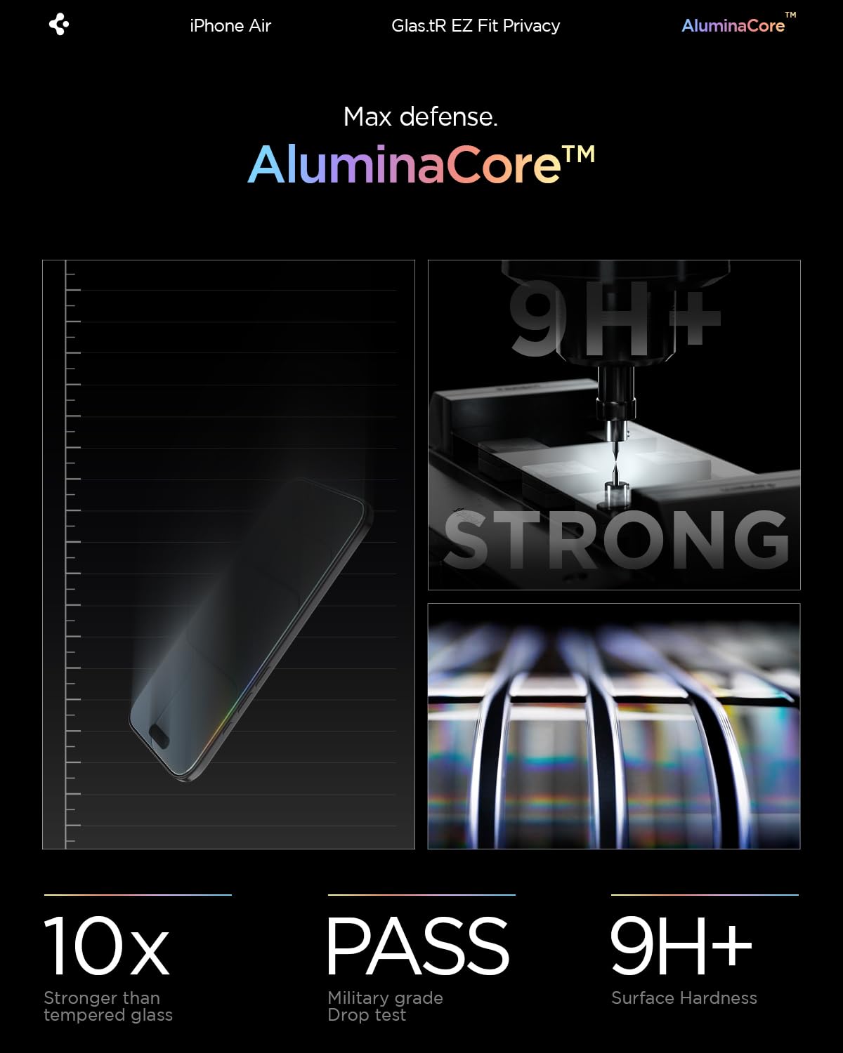 Spigen AluminaCore Tempered Glass Screen Protector [Glas.tR EZ Fit - Privacy] designed for iPhone 17 Pro | iPhone 17 | iPhone 16 Pro [2 Pack] 9H+ Hardness, Aluminum-Enhanced Durability | Tempered Glass, Privacy