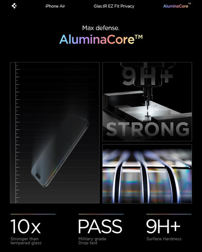 Spigen AluminaCore Tempered Glass Screen Protector [Glas.tR EZ Fit - Privacy] designed for iPhone 17 Pro | iPhone 17 | iPhone 16 Pro [2 Pack] 9H+ Hardness, Aluminum-Enhanced Durability | Tempered Glass, Privacy