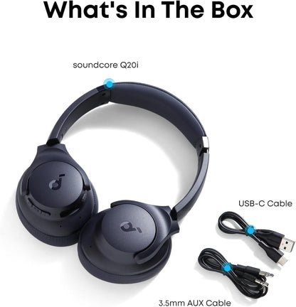 Soundcore by Anker Q20i Hybrid Active Noise Cancelling Headphones, Wireless Over-Ear Bluetooth, 40H Long ANC Playtime, Hi-Res Audio, Big Bass, Customize via an App, Transparency Mode