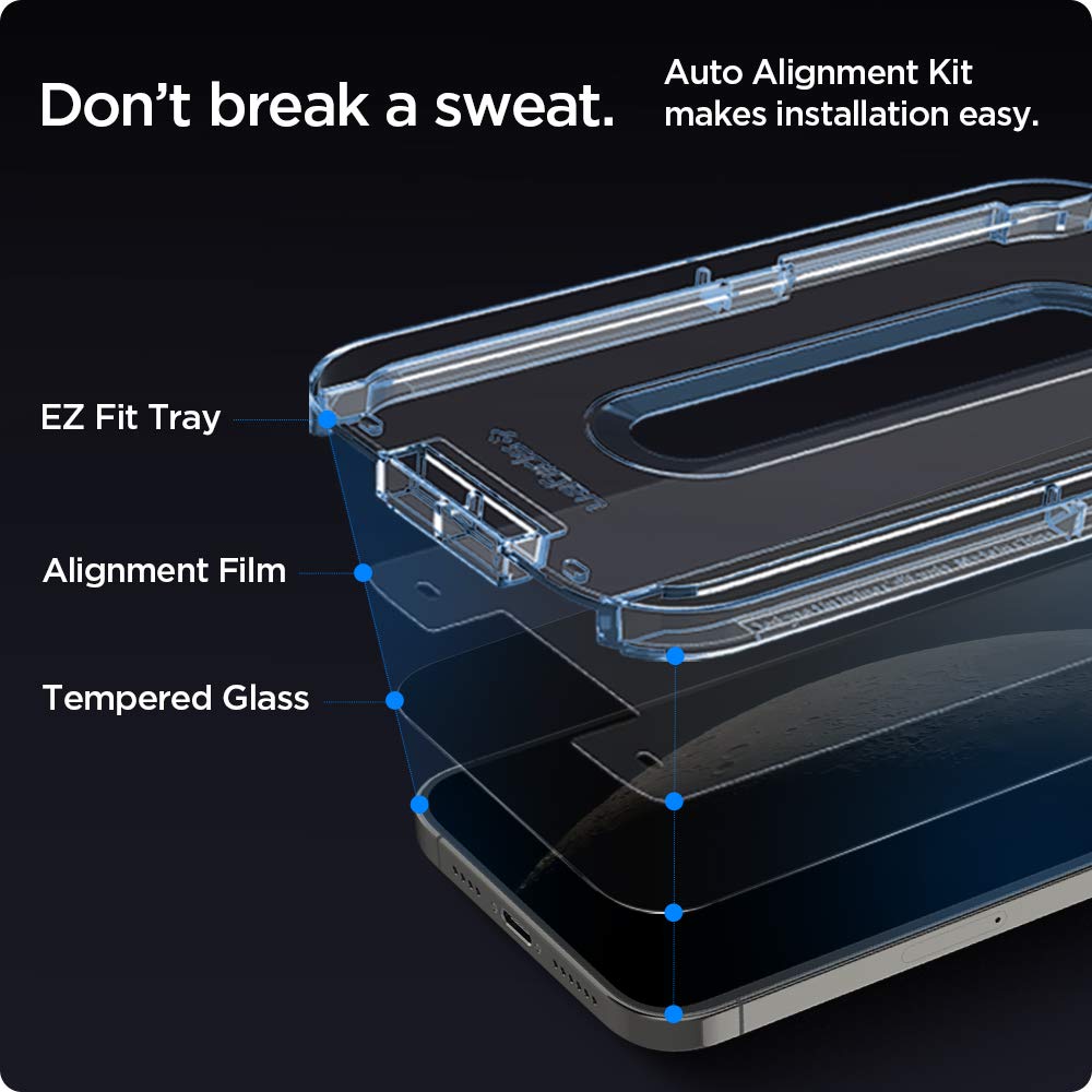 Spigen AluminaCore Tempered Glass Screen Protector [Glas.tR EZ Fit - Privacy] designed for iPhone 17 Pro | iPhone 17 | iPhone 16 Pro [2 Pack] 9H+ Hardness, Aluminum-Enhanced Durability | Tempered Glass, Privacy