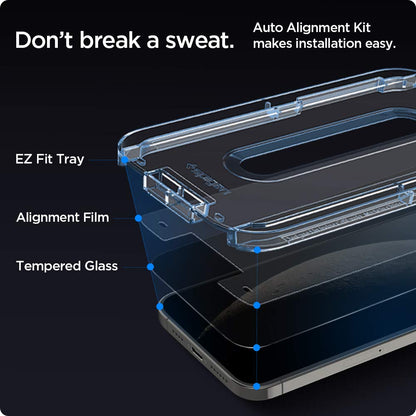 Spigen AluminaCore Tempered Glass Screen Protector [Glas.tR EZ Fit - Privacy] designed for iPhone 17 Pro | iPhone 17 | iPhone 16 Pro [2 Pack] 9H+ Hardness, Aluminum-Enhanced Durability | Tempered Glass, Privacy
