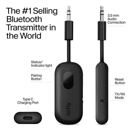 Twelve South AirFly SE | Bluetooth Wireless Audio Transmitter Adapter for AirPods/Headphones, 20+ Hr Battery, Works with 3.5mm aux Jacks on Airplanes, TVs, Gym Equipment, and Travel - Small Enterprise